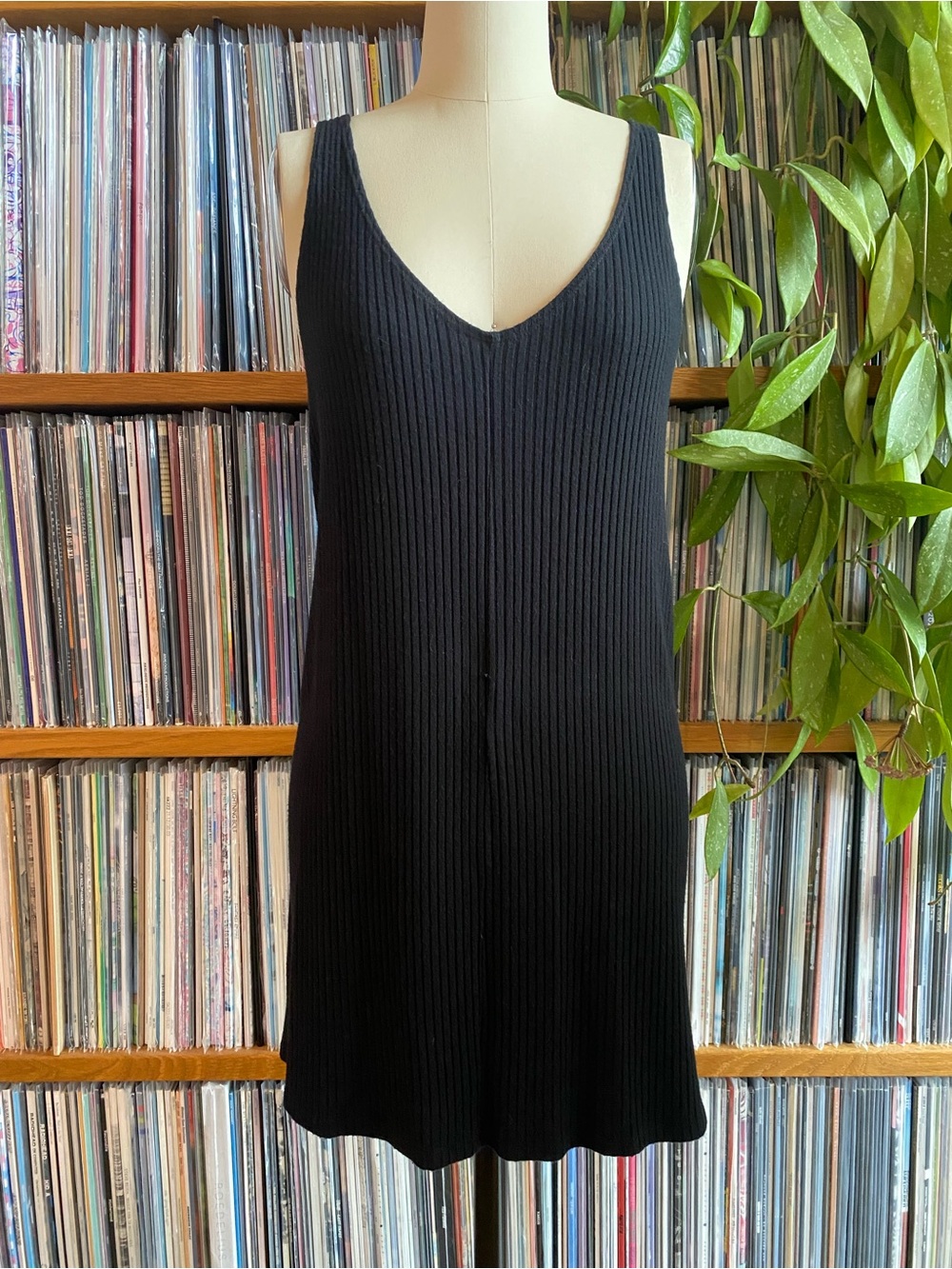 GUC REFORMATION - Black Ribbed V-Neck Sleeveless Knit Dress - Size Small